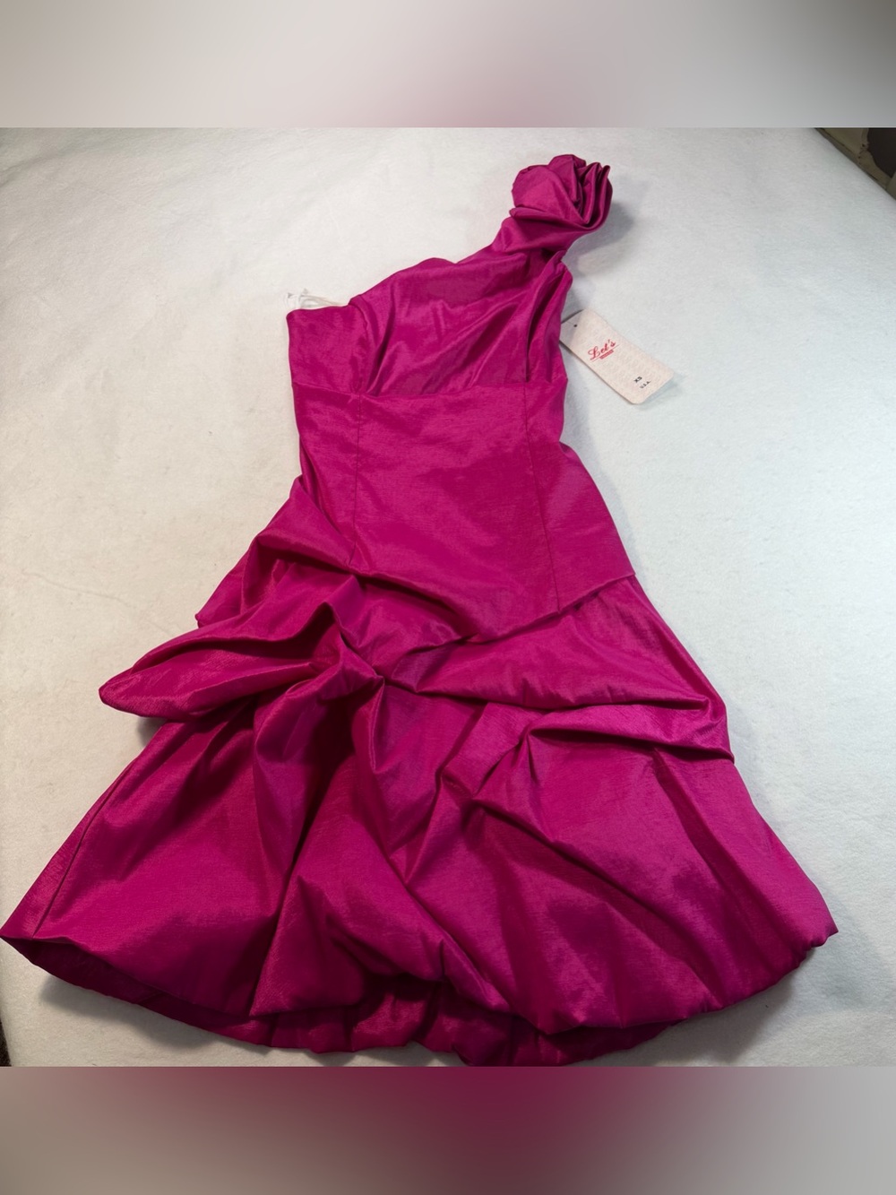 NWT Let’s Fashion XS Y2K Hot Pink Rosette Prom Dress Made in USA